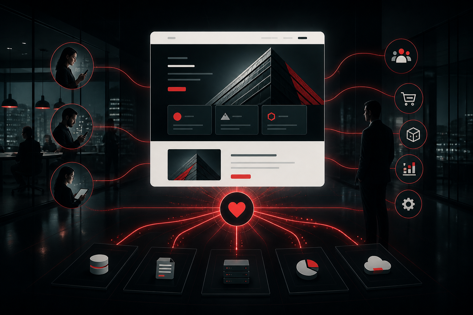 Sito web aziendale collegato a clienti, contenuti e sistemi digitali