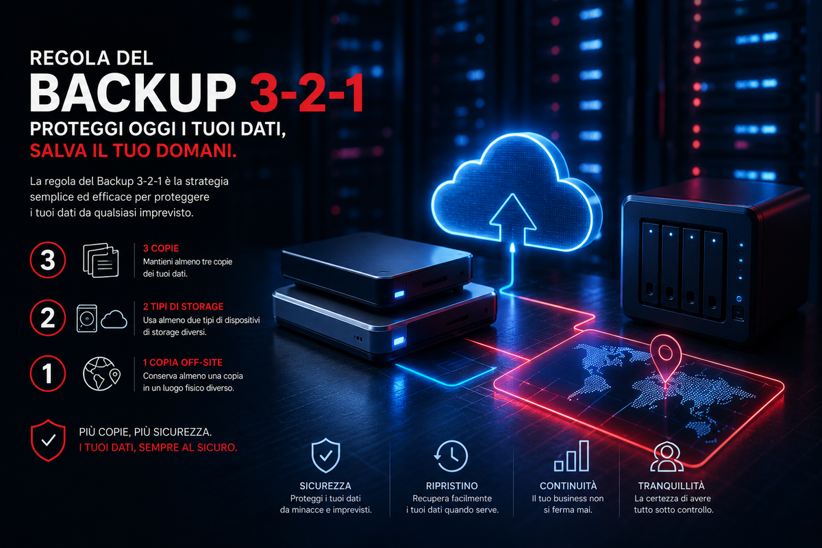 Regola del backup 3-2-1: 3 copie, 2 supporti diversi, 1 copia off-site
