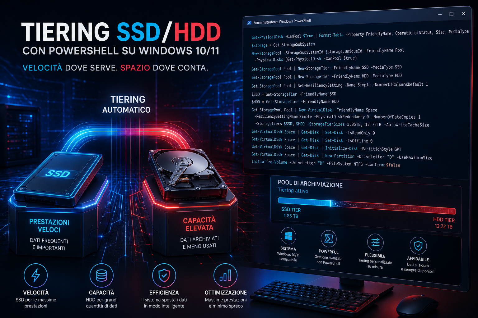 Tiering SSD/HDD con PowerShell su Windows