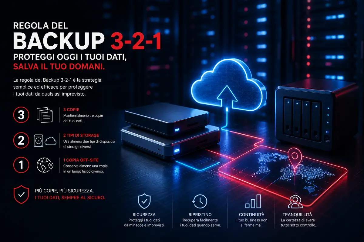 Regola del backup 3-2-1: 3 copie, 2 supporti diversi, 1 copia off-site