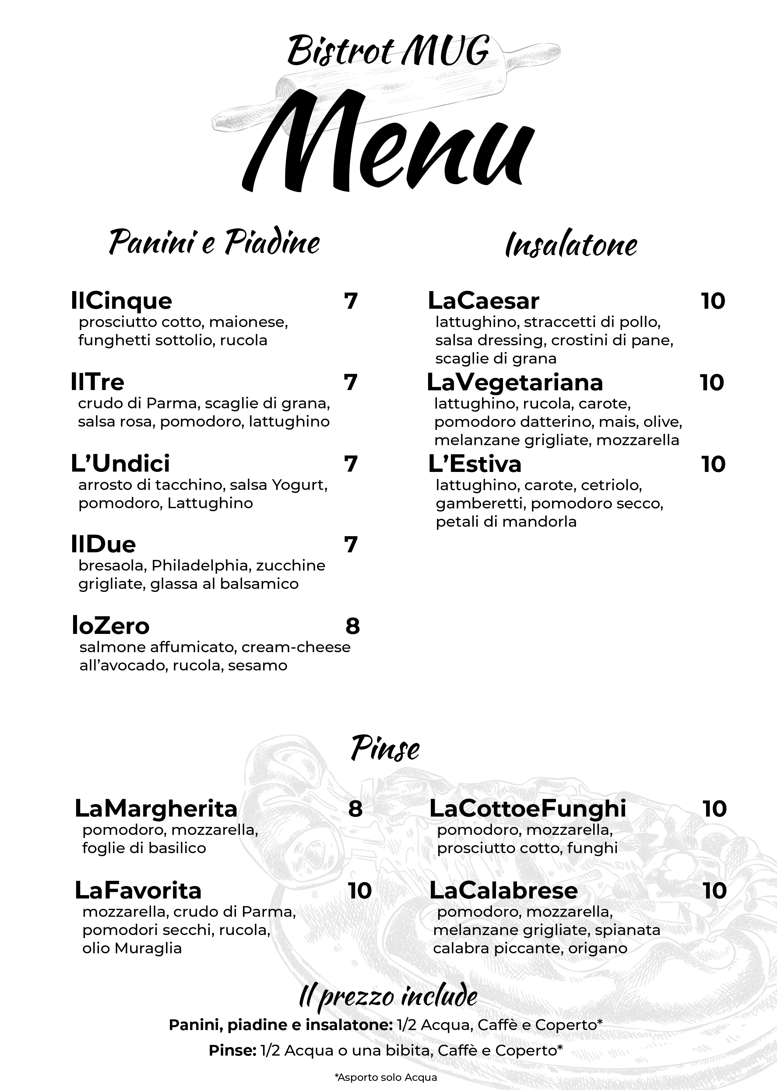 Menu del Bistrot MUG impaginato per la stampa